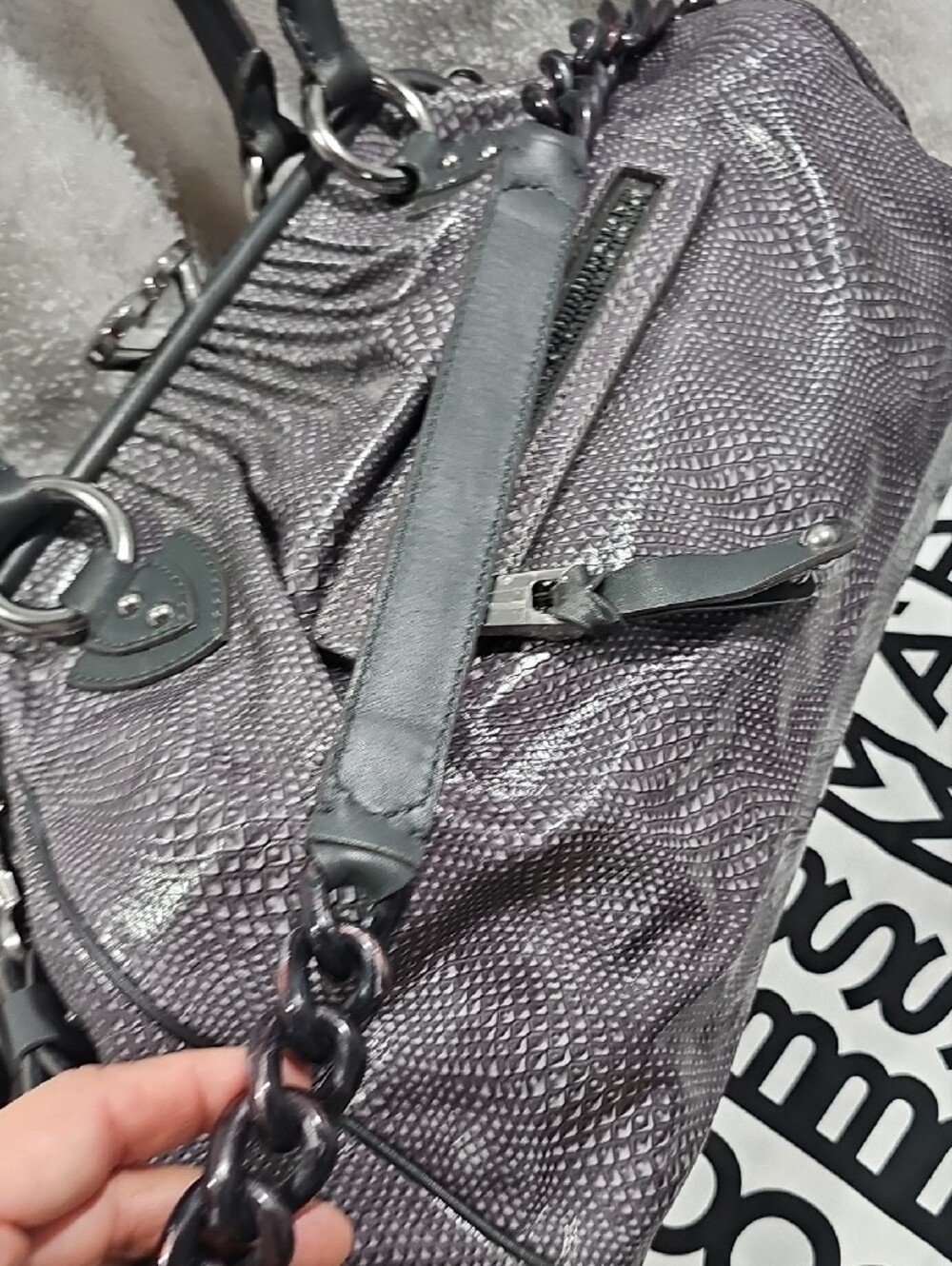 Marc Jacobs Metallic Pewter Textured Satchel with Chain Strap - Picture 8 of 15
